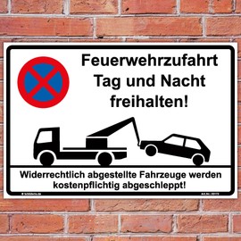 Schilderio Fire Brigade Access Sign Day and Night Free Sign 300 x 200 mm No Holding Stable Aluminium Composite Plate 3 mm Thick Includes 4 Corner Holes