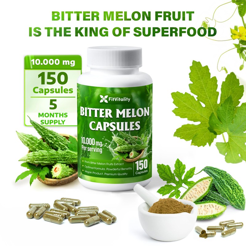 Bitter Melon Capsules| 150 Vegan Capsules| 150 Days Supply| 10,000mg