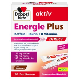 Doppelherz Energy Plus Direct - with Cola Flavour | With caffeine + taurine + B vitamins - ideal for on the go - 20 sachets