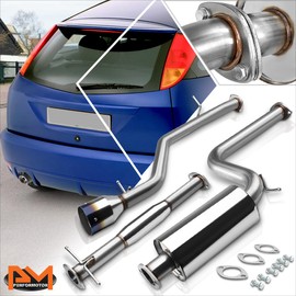 PM PERFORMOTOR 4.5" Burnt Tip Muffler Stainless Steel Catback Exhaust Compatible with 00-04 Ford Focus 2.0/2.3L ZX3/ZX5