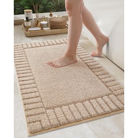COLOR&GEOMETRY Bath Mat Non Slip 40 x 60 cm, Extra Soft Bathroom Mat Absorbent Washable, Beige Bathroom Rugs for Outside Shower Bathroom Floor Bathtub