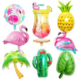 Flamingo Balloons, Pack of 8 Foil Balloons, Flamingo, Fruit Balloons, Flamingo Party Decoration, Hawaiian Balloons for Birthday Party, Summer, Tropical Beach Party Accessories