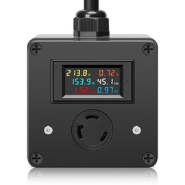AC Power Meter with Color LCD Digital Display Screen and NEMA L6-30 Plug, 120-240V 30A, Real-Time Monitoring of Voltage, Current, Power, Energy, Frequency, and Power Factor