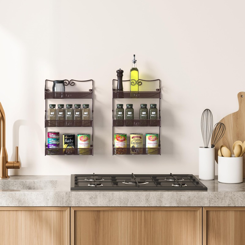 Deco Brothers 3 Tier Wall Mounted Spice Rack, 2 Pack,
