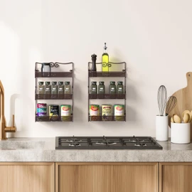 Deco Brothers 3 Tier Wall Mounted Spice Rack, 2 Pack, Bronze