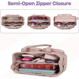 Teamoy Large Bible Tote Bag, Women Bible Cover Carrying Case Church Bag with Water Bottle Pocket and Shoulder Strap, Pink Quilted