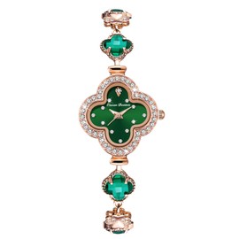 RORIOS Women's Jewelry Wristwatch Clover Bracelet Watch Analogue Quartz Watch Diamond Fashion Wrist Watch Ladies Elegant Bracelet Green