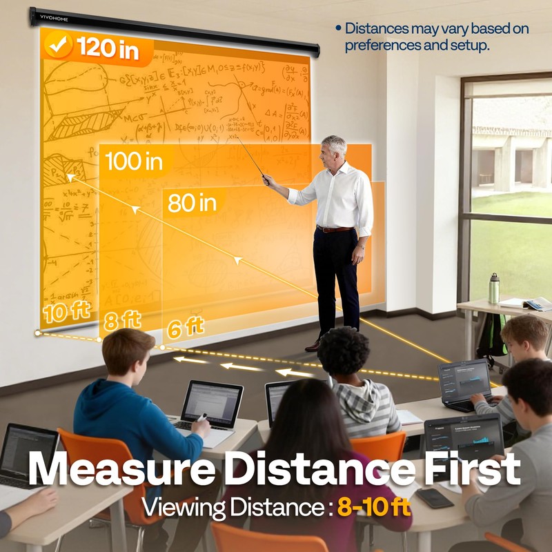 VIVOHOME 120 Inch 1:1 Pull Down Projector Screen, HD 4K