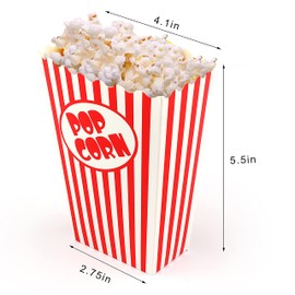 100 Pcs Small Popcorn Boxes for Party 5.5 Inches Tall Red & White Striped Popcorn Bags Mini Popcorn Buckets & Popcorn Bowl for Movie Theater, Home, Carnival Decorations (100)