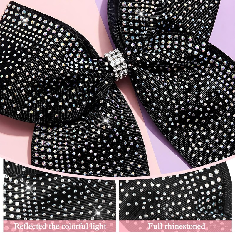 2pcs 8" Black Cheer Bow With Rhinestones Cheerleading Bows