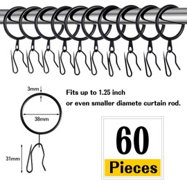 30 Set Metal Drapery Curtain Rings Curtain Hanging Rings，Metal Curtain Rings with Eyelet, 38 mm Internal Diameter Curtain Rod Rings for Window Door Shower Curtain