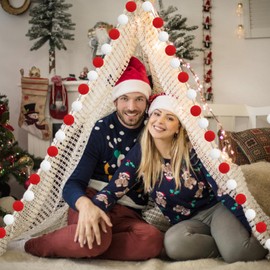 Pack of 3 Pompom Garlands, 2 m Felt Balls Garlands, Pompom Garland Felt, Pompom Garland, Felt Balls with 90 Balls, Felt Ball Garlands for Wall, Children's Room, Christmas Tree Jewellery (Red White)