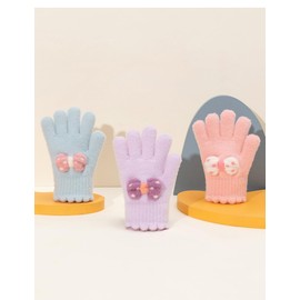 eipatu Kids' Knitted Gloves, Knitted Gloves, Girls, Thick, Fleece Lined, Bowknoted, Girls, Thermal, Cold Protection, Autumn and Winter, Warm, Cute, Playing in the Snow, For Kids, 5 Finger Outings,