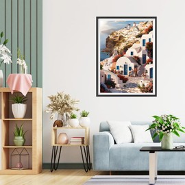 QQYRHN Santorini Diamond Painting Kits for Adults Beginners, 5D Aegean Sea Diamond Art Kits, DIY Round Full Drill Seascape Diamond Dots Diamond Art with Painting Kits for Home Wall Decor 12x16 Inch