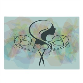 Ambesonne Hair Salon Cutting Board, Hairdresser Concept a Lady Silhouette with Scissor on Pastel Color Backdrop, Decorative Tempered Glass Cutting and Serving Board, Large Size, Multicolor