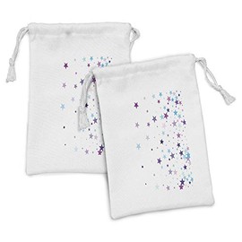 Ambesonne Stars Fabric Pouch Set of 2, Spreading in Irregular Sizes Asymmetric Design in Colors Print, Small Drawstring Bag for Toiletries Masks and Favors, 9" x 6", Multicolor