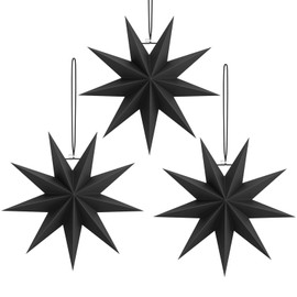 3 Pack 9 Pointed Paper Star Lanterns 3D Hanging Christmas Star Decorations Wedding Birthday Baby Shower Room Christmas Ornaments Party Supplies (Black)