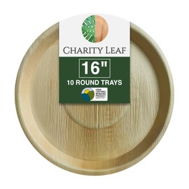 Charity Leaf Disposable Palm Leaf 16" Round Trays (10 pieces) Bamboo Like Serving Platters, Disposable Boards, Eco-Friendly Dinnerware For Weddings, Catering, Events Visit the Store