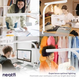 Neatfi (New Model) Flex Desk Lamp with Clamp, Dimmable, 3,000 Lumens 30W LED Monitor Light, 3000K-6500K Correlated Color Temperature, 5 Brightness Levels & 5 Light Modes (31.5 Inches, White)