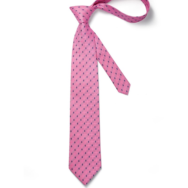 HISDERN Men's Pink Plaid Ties for Wedding Party Woven Necktie