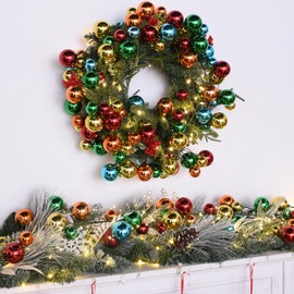 Christmas Ball Garland Dailyart 6ft 72pcs Plastic Ball Christmas Garland Hanging Ornaments 5 Mixcolor Bright Decorations Ball for Xmas Tree Mantel Door Bedroom Centerpiece Wreath Wedding Decor