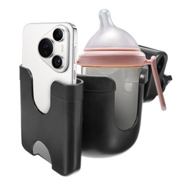 Stroller Cup Holder with Phone Holder, Stroller Cup Holder Attachment with Phone Holder for doona, 360° Rotatable 2-in-1 Cellphone Drinks Bottle Holders for Nuna Bike Wheelchair Walker Scooter