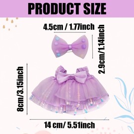 BOXOB Doll Dress Outfit for 13cm Plush Dolls, Kawaii Purple Sequin Gauze Skirt with Bow Clip Luxury Dolls Clothes Accessories for Dress Up & Collectors (No Doll Included)
