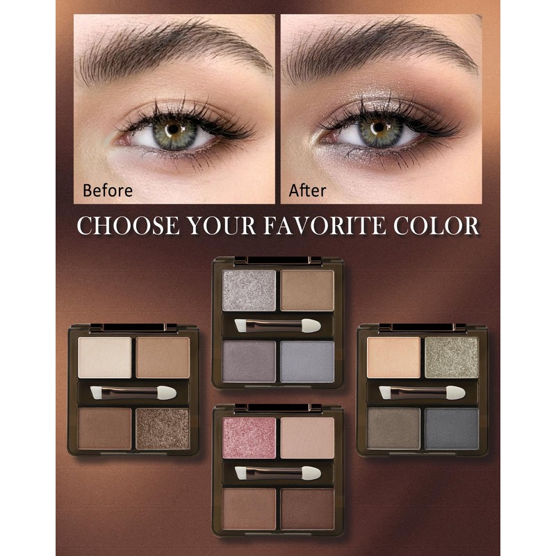 4 Colors Gold Nude Grey Blue Eyeshadow Powder Palette Makeup