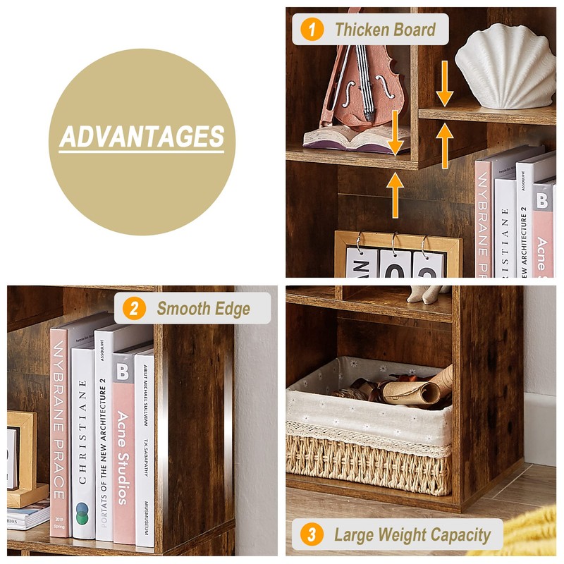 VECELO 3-Cube Small Bookshelf, Modern Bookcases with Shelves Height Up