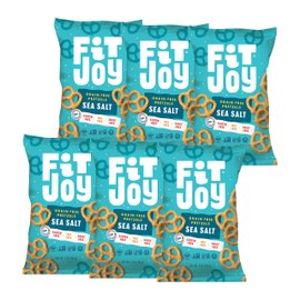 FitJoy Sea Salt Pretzels (Pack of 6, 5 Oz) - Dairy, Nut & Gluten Free Snacks - Grain Free Cassava Root & Chickpea Flour Vegan Pretzel Twists - Classic Snack Pretzels for Moms, Children and More