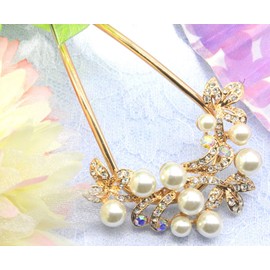 Miaomyao Hair Ornament, Hair Ornament, Kimono, Closure, Metal, Pearl, Bijou, Flower, Comb, Pink Gold, Hair Accessory