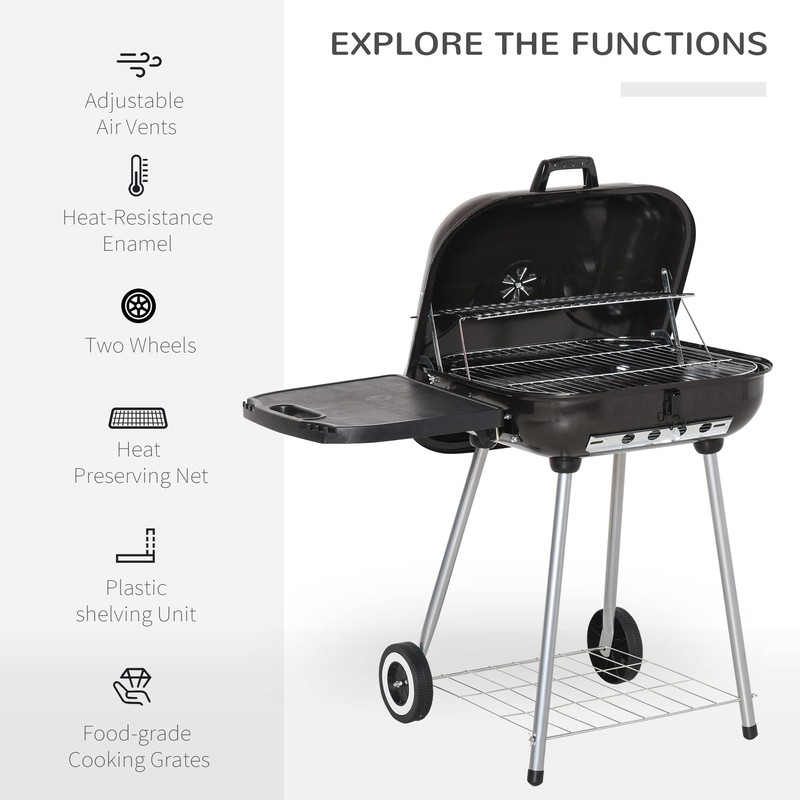 Outsunny Portable Charcoal Grill with Foldable Side Shelf and Bottom
