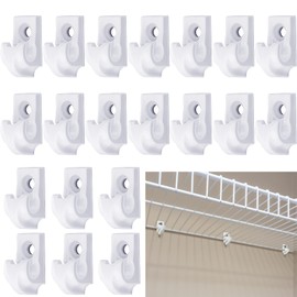Amyhill 20 Pieces Wire Shelf Clips Down Wall Brackets Wire Shelving Accessories Plastic Heavy Duty Shelf Bracket Clips for Metal Shelving Screws and Expansion Tube Not Included (White)