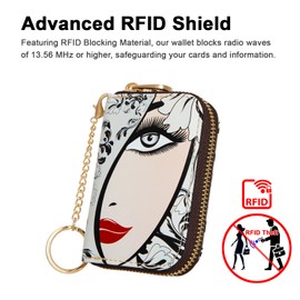 Kaabao Credit Card Holder, RFID Blocking Wallet for Women Small Slim Leather Wallets with Keychain Zipper Business Cards Case (Floral Beautiful Girl)