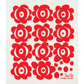 Limited Edition Illustrated byJenn Ski | Reusable Eco-Friendly Swedish Dishcloths Natural Sponge Cloth | Always Made in Europe + Printed in Sweden (4 Red on Asst Cloth Colors)