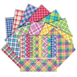 12 Designs Vintage Stripe Style Patterned Paper Pack, 24 Sheets Plaid Scrapbooking 6x6 Inch Single Sided Plaid Decorative Craft Paper for Cards DIY Crafts Scrapbooking Albums (B)