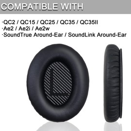 Ear Pads for Bose Quiet Comfort 35 Soft Protein Leather Replacement Earpads Ear Cushions Ear Pad for Bose QC 45/35 / 25/15 QC2 / Ae2 / Ae2i / Ae2W / Sound Link/Sound True (QC25-Black&Black)