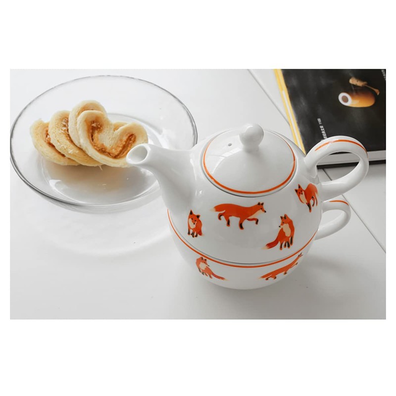 Bicuzat Orange Fox Pattern Tea Set, Ceramic Teapot, Cup &