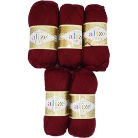 5 x 100 g Ilkadim Export Diva Knitting Yarn Plain 500 g Mercerised Knitting Wool Microfibre Acrylic (Bordeaux 57)