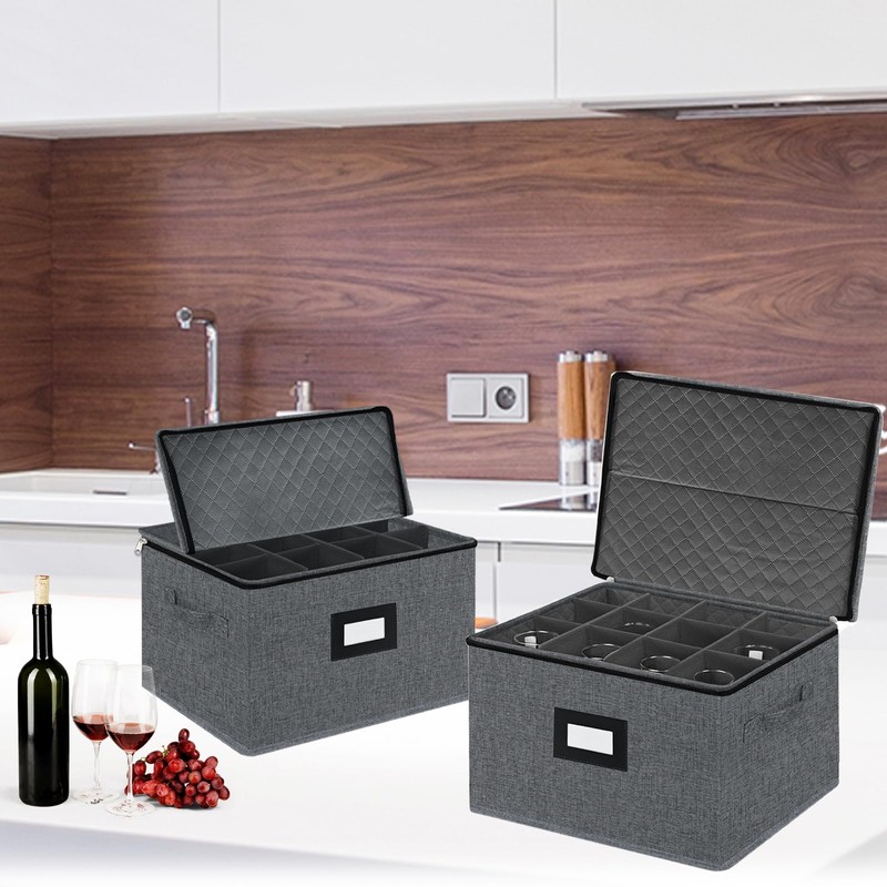 VERONLY 2 Pack Stemware and Glassware Storage Cases - Hard