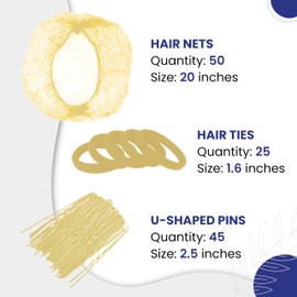 ZefeqCo 120Pcs Hair Net Accessories - Blonde - 50Pcs Hair Nets (20inch), 45Pcs Hair Pins (6cm), 25Pcs Hair Ties
