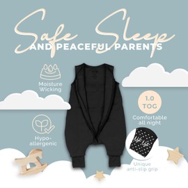 Nyte Nyte Baby - 1.-TOG Black, 18 to 36 Months, Sleeveless Sleep Sack, Soft Baby & Toddler Sleeping Sack, Breathable Sleep Sack with Adjustable Feet Cuffs & Anti-Slip Grip