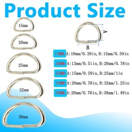 Ruidee 30 Pcs D Ring Metal Semi-Circular D Ring for DIY Accessories Bags, Ring Belts（D/32MM）