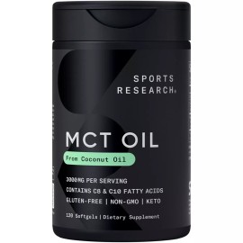 SR Keto MCT Oil - Fuel for Brain & Body - from Non-GMO Coconuts (120 Softgels) - Sports Reseacrh - SR Keto MCT Oil - Energía para el Cerebro y el Cuerpo - de Cocos sin OGM (120 Cápsulas Blandas) - Sports Research