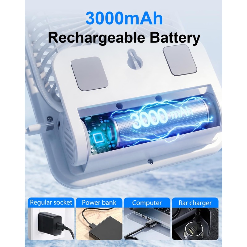Ultra Thin Magnetic Fan with LED Display, 3000mAh Rechargeable -