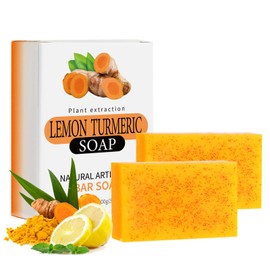 SDICSN Lemon Turmeric Soap Bar for All Skin Types Deep Cleansing Turmeric Soap Bar Gentle Handmade Soap For Men and Women2Pcs