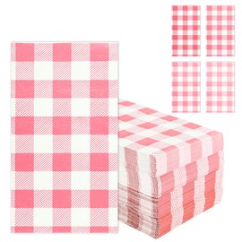 Cocktail Napkins, Paper Napkins Disposable for Dinner, Plaid Party Napkins, Wedding Napkins, 15.7x11.8 Inch, 3-Layer Paper for Party Dining, Picnic, Home (80, Pink)