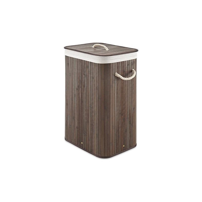 Whitmor Laundry Hamper with Rope Handles Bamboo, 12.25x16.25x23.375, Dark Stain