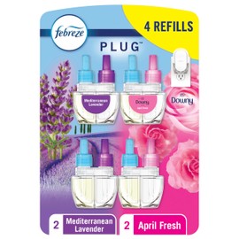 Febreze Febreze Odor-Fighting Fade Defy PLUG Air Freshener,Downy April Fresh, Mediterranean Lavender, .87 fl. oz. Oil Refills, 4 Refills (2 of Each)