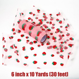 6inx10 Yard (30 Feet) Strawberry Tulle Rolls, Pretty Strawberry Tulle Ribbon Decorative Strawberry Tulle Fabric for DIY Craft Baby Shower Birthday Party Decoration (Dark Pink)